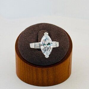 Sterling Silver 925 Marquise Cut CZ Ring Size 7 Art Deco Estate Statement